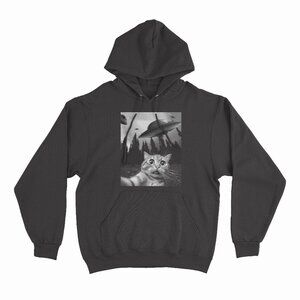 Funny Cat Selfie with UFOs Black Hoodie